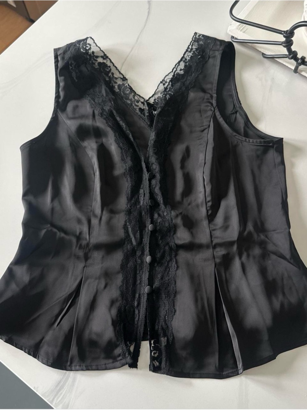 NEW Black floral lace sleeveless flare out top with tie back
